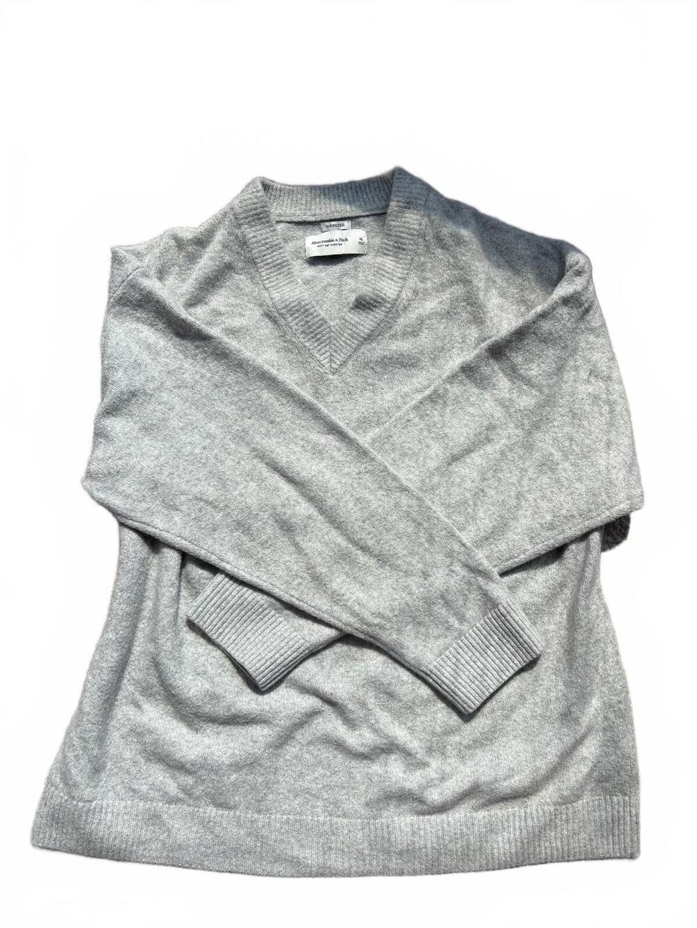 Abercrombie & Fitch "Soft A&F" Heather Gray Oversized Dad V-Neck Sweater W XL